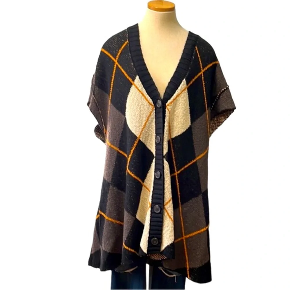 Free People Argyle Swing Chunky Knit Cardigan Dress, Medium - Picture 3 of 16